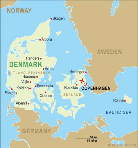 map of denmark with cities. to the cities of Århus and